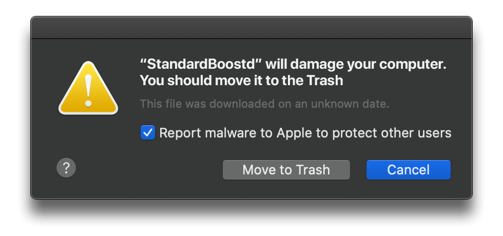 ‘… will damage your computer’ pop-up on Mac